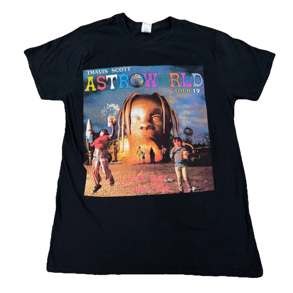 Travis Scott Shirt Men Medium Black Tee Astroworld Rap Band Concert Music 2019 *